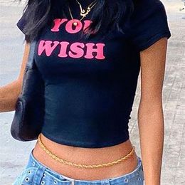 Jacqueline Summer Letter Graphic T Shirts Women Kawaii Crop Tops Fashion Fairy Cute O Neck Short Sleeve Baby Y2K Clothes 220511
