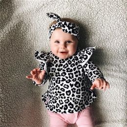 born Baby Girls Clothes Cute Leopard Ruffle Long Sleeve T-shirt TopsCasual PantsHeadband Infant Toddler Clothing Set LJ201223