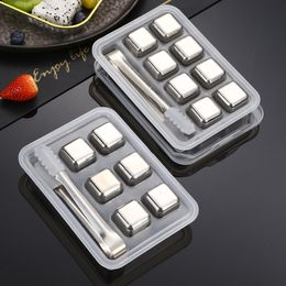 304 Stainless Steel Ice Cubes Wine Cooler Chilling Icy Stone 26mm Whiskey Cooling Blocks In Box With Clips