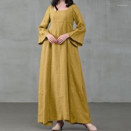 Casual Dresses Women 2022 Spring Summer Vintage Loose Dress Cotton Linen Flare Sleeve Retro Maxi Robe Tunic Plus Size