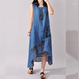 Plus Size Casual Print Summer Dress Woman Sleeveless Blue Boho Party Tank Bohemian Long Maxi Dresses For Women 2022 Jurkjes