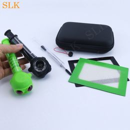 Wholesale Tobacco Dry Herb 2PCS Smoking Pipes Set with Black&Green Uniquely Design Pipe Black&Green Wax Mat and Dabber Tool Smoking Accessories Kits