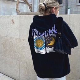 Women's Hoodies & Sweatshirts Oversized Hoodie Vintage Harajuku Black Print Hooded Sweater Women Street Kawaii Clothes Long Sleeve Top Y2k Y