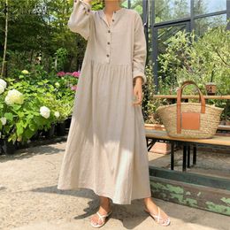 Autumn ZANZEA Women Casual Solid Long Shirt Dress Pockets Maxi Vestidos Office Lady Work Cotton Party Robe Femme 220521