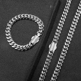 Chains 12mm CNC Buttons Hip Hop Miami Curb Cuban Chain Necklace For Men Women Stainless Steel Bracelet Gold Silver Fashion JewelryChains