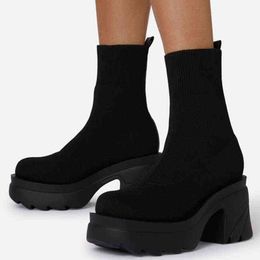 Women Boots Platform Heels Women Shoes 2022 New Socks Ankle Boots For Women Platform Shoes Slip On Autumn Winter Botas Mujer Y220729