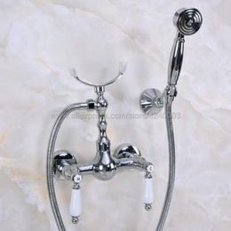 Bathroom Shower Sets Polished Chrome Faucet Bath Mixer Tap Wall Mounted Hand Held Head Kit Kna267Bathroom