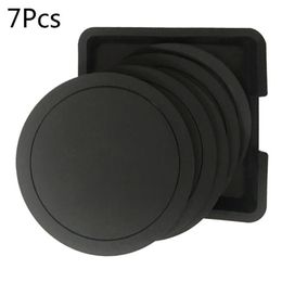 7Pcs Non slip Silicone Drinking Coaster Set Holder Cup Mat Round Coffeee Black Tabletop for Home Office 220627