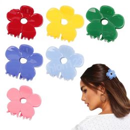 Length 5 CM Bright Face Flower Clamps Women Candy Colour Acetic Acid Hair Claw Clips Medium Hairpins For Lady Shower Ponytail Scrunchies Headdress Accessories