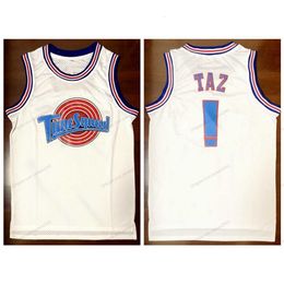 Nikivip Ship From US TAZ Tune Squad Space Jam Basketball Jersey Movie Men's All Stitched White Jerseys Size S-3XL Top Quality