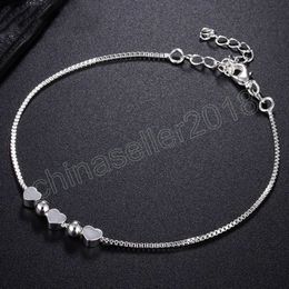 925 Sterling Silver Heart Round Bead Box Chain Bracelet For Women Wedding Engagement Party Fashion Jewellery