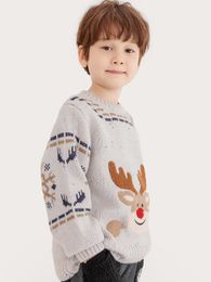 Toddler Boys Christmas Deer Embroidery Geo Pattern Sweater SHE