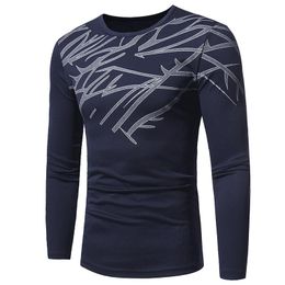 Men's T-Shirts Men's T-Shirt Round Neck Breathable Long Sleeve Pullover With Printing Casual Slim Type TopsMen's