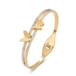 Bangle Charm Fashion Independent Aesthetics Double Butterfly Spring Stainless Steel Jewelry Gold Bracelet Girl's Day GiftsBangle