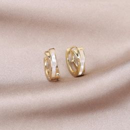 Hoop & Huggie Korea Design Fashion Jewelry Simple Gold Small Round Shell Earrings Elegant Urban Women's Daily Work AccessoriesHoop
