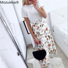 Mozuleva 2020 Spring Summer High Waist Chiffon Women Midi Skirts Casual Floral Print Female Skirt Maxi Beach Tutu Skirt femme LJ200820