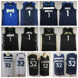 Men Basketball Edwards Jersey 1 Karl Anthony-Towns 32 Team Colour Navy Blue Black White For Sport Fans Embroidery And Sewing Breathable Pure Cotton Excellent Quality