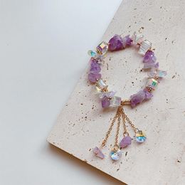 Link Chain Minar Korean Trendy Purple Colour Clear Crystal Charm Bracelets For Women Irregular Stone CZ Zircon Wedding Accessories Inte22