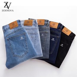 5 Colors Men's Classic Business Jeans Elastic Waist Straight Man Casual Denim Trousers Clothing Pants Male 220328