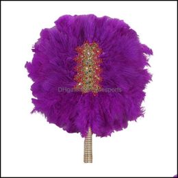 Other Home Decor Garden Wedding Custom Hand Fan Red Series Feather Po Props With Stones Mticolor Double-Sided Party Supplies Bride Drop De