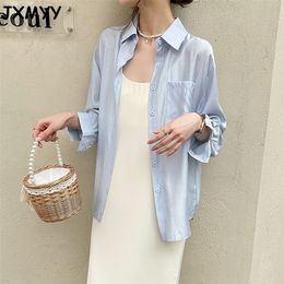 summer Korean casual wild loose long-sleeved sunscreen shirt blouse summer air-conditioned shirt JXMYY 210412
