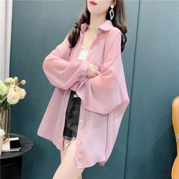 Women's Blouses & Shirts Blouse Long Sleeve Women Shirt Beach Korean Fashion Solid Sun Protection Summer Clothes Cover-Ups Streetwear Tops E