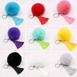 29 Colors 8cm Rabbit Fur Ball Tassel Keychain Multicolor Tassels Pompom Keychain Handbag Key Ring Car Pendant Keychains