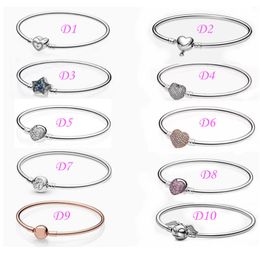 real S925 Sterling silver round Love Heart Bracelet&bangle for Pandora DIY Accessories Chain Bracelet Women Wedding Jewelry gift