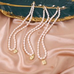 Chokers Minar Delicate Multi Designs Genuine Freshwater Pearl Necklaces For Women Gold Square Water Drop Heart Pendant NecklaceChokers Spen2