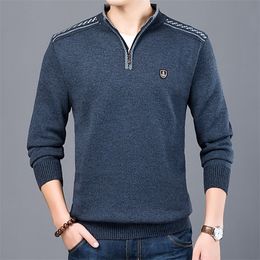 Men Sweaters Thick Warm Winter Zipper Sweater Cashmere Wool Sweaters Man Casual Knit Long Sleeve Stand Collar Pullover T200402