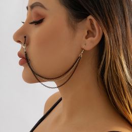 Fashion Gothic False Nose Piercing Nose Chain Punk Metal Black Tassel Chain Earrings Fashion Prom Body Jewellery