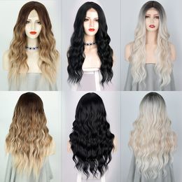 7 Colour New Women's Long black MIX Blonde Middle Part Ombre Hairs Curly small Lace Hair Wig