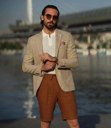 Men's Suits & Blazers Wedding Suit Groom Beige Linen One Button Formal Slim Fit 2 Pieces Custom Tuxedo Mens Gentleman Clothing Business Casu