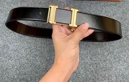 Men Shiny Black Leather Belt Gold Buckle Reversible Dressing/Casual Jeans Belts Fashion Classic Style 38mm Width