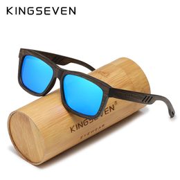 KINGSEVEN Retro Brand Men's Sunglasses Polarised Natural Wooden Bamboo Hollow Temple Design Handmade Tube Packing 220511