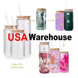 US -Stock 12/16/20 Unzen Tumbler Doppelwandglas Glasbecher mit Bambusdeckel und Stroh DD