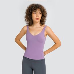Women's T-Shirt Sports Top Yoga Outfits New Sexy V-neck Beauty Back Vest Women With Chest Pad Stretch Slim Long Yoga Wear summer dress juicy tracksuits