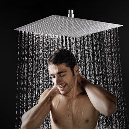 16 / 12 Inch Large Square Rain Showerhead Stainless Steel High Pressure Mount Shower Head Chrome Wall Mount Ceiling