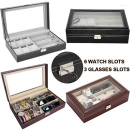 Watch Boxes & Cases Slots PU Leather Display 3 Eyeglasses&Sunglasses Necklace Jewellery Storage Case Collection Stand Birthday GiftWatch H