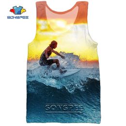 SONSPEE 3D Print Surf Board Summer Beach Men's Sports Sea Tank Tops Casual Fitness Bodybuilding Gym Muscle Sleeveless Vest Shirt 220627