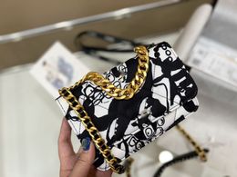 bag Black and white large gold chain soft fabric graffiti novelty shoulder bag women's cross-body 5A high-end quality underarm banquet coin purse