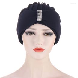 Turban Hats For Women Solid Rhinestone Sponge Headwear Caps Chemo Beanies Headwrap Cancer Beanie/Skull Eger22