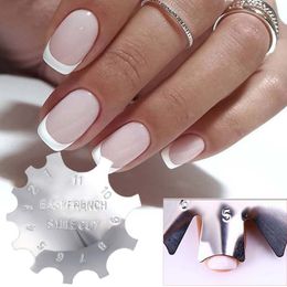 french trimmer UK - Pro 9 Sizes Easy French Cut V-shape Tips Manicure Edge Trimmer Shaped Stainless Steel Line Tools Nail Art Acrylic Cutter