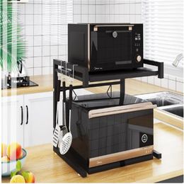 Kitchen Organizer Microwave Oven Shelf Metal Multi Function Stand Two Layers Dish Space Saving Rack T200413