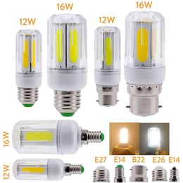 12W 16W LED COB Corn Light Bulbs Super Bright E26 E27 B22 E14 Screw / Bayonet Base Lamps AC 85-265V 110V 220V for Home Office H220428