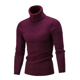 Men Solid Sweater Autumn And Winter Adults Long Sleeves High Collar Sweaters Male England Style Skinny Sweater M-3XL L220730