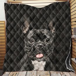 Custom DIY Print Bulldog Sherpa on Bed Animal Dog Throw Blanket for Adult Brown Grey Bedding Mantas Para Cama 220622