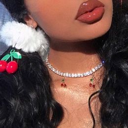Chokers Luxury Jewellery Cherry Tennis Necklace Choker Chain For Women Cute Charm Pendant Crystal JewelleryChokers