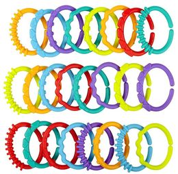 A Pack Of 24 Baby Teether Rainbow Circle Molar Ring Grab Rings Infant Toys Glue Biting Toy Food Grade Safety Silicone Material BPA Free Children s Serial Wholesale