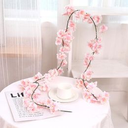 cherry blossoms Canada - Decorative Flowers & Wreaths Artificial Garland Cherry Blossom Plastic Rattan Simulation Wedding Decoration Scene Setting Silk Cloth Fake Fl